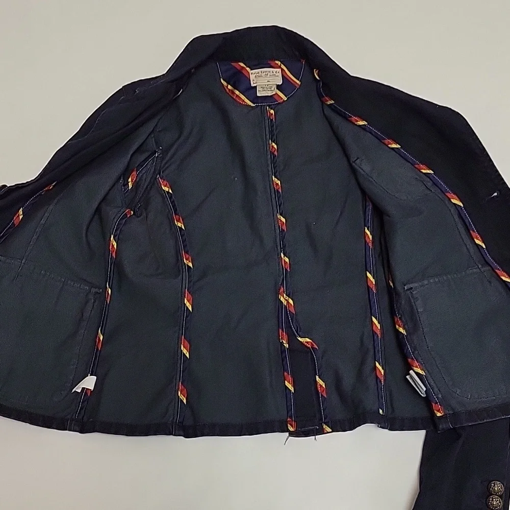 Ralph Lauren 100% cotton denim navy blazer w/crest girl's 14 prep school uniform